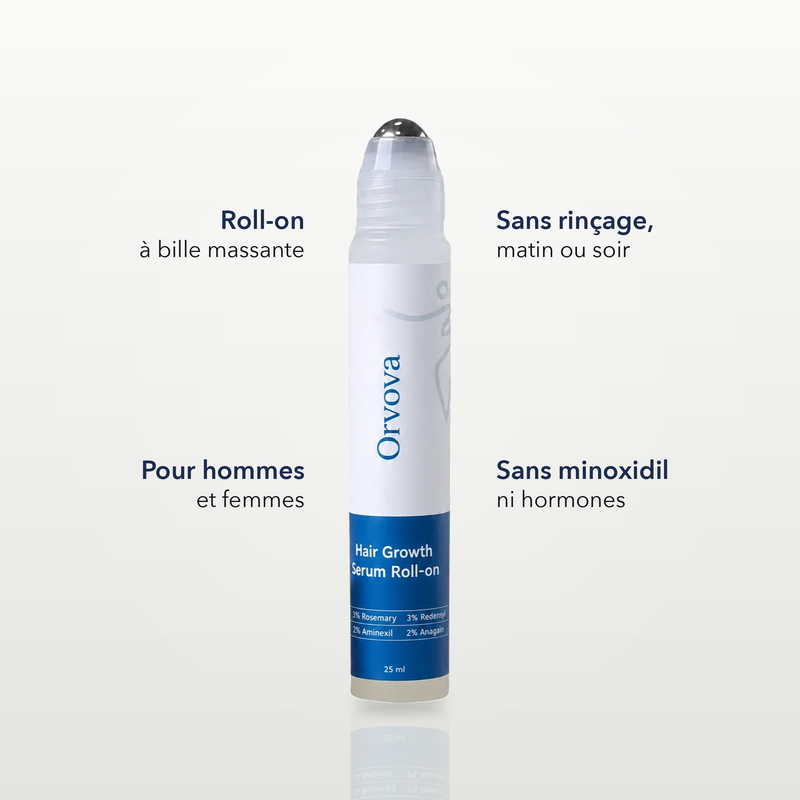 Sérum repousse capillaire roll-on Orvova pour femmes et hommes, sans rinçage
