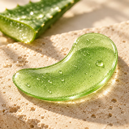 Texture du patch yeux en gel aloe vera et collagène, translucide et hydratante