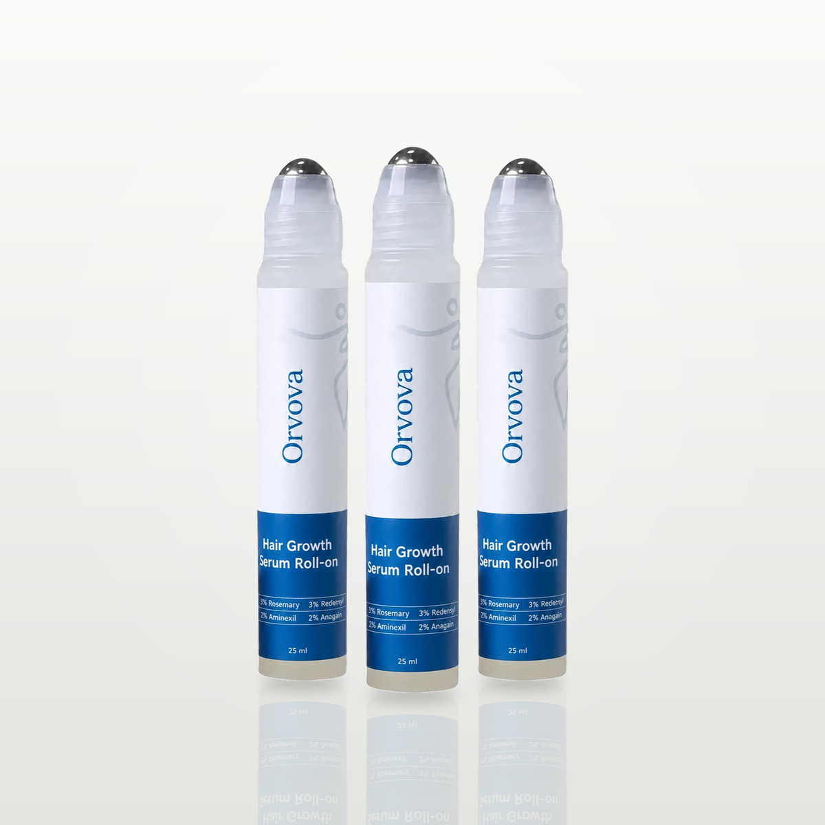 Pack de 3 Sérums Repousse Capillaire Roll-On Orvova de 25 ml